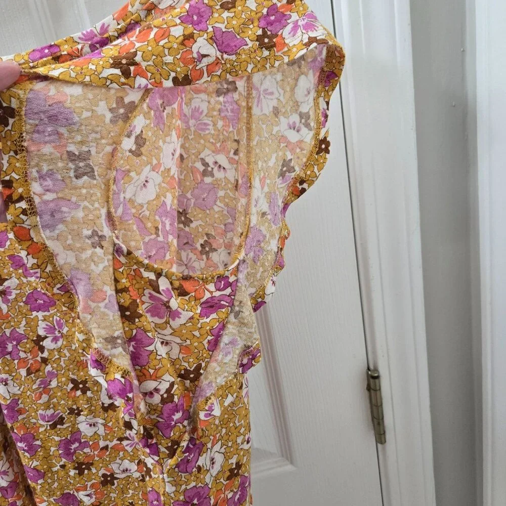 Ann taylor Linen Blouse Women Small‎  Floral Orange Pink 70s Summer Cottagecore - Picture 8 of 8